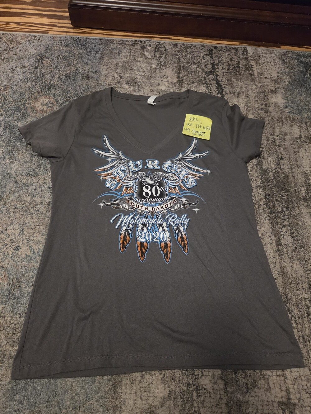 Women's Gray Sturgis 80th Anniversary Motorcycle Rally V-Neck Tee - 2020 2XL